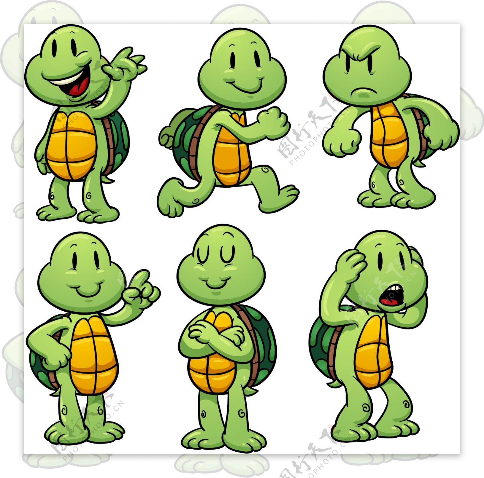 六种动作和表情的乌龟