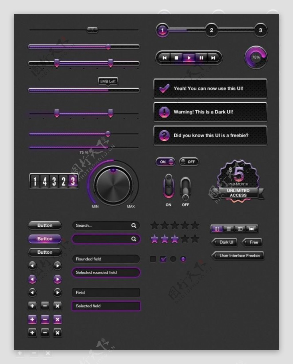 APP紫色水晶UI元素设计