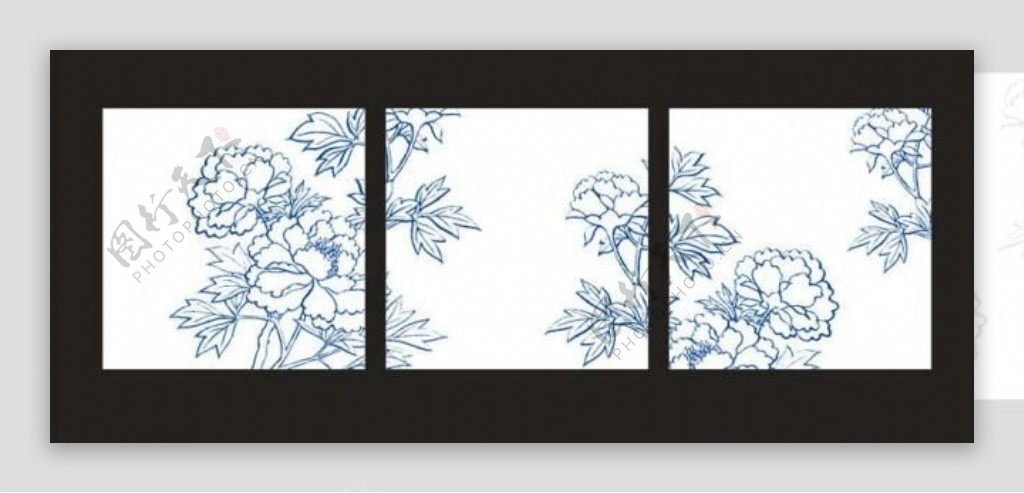 无框装饰画模板白描花卉图片