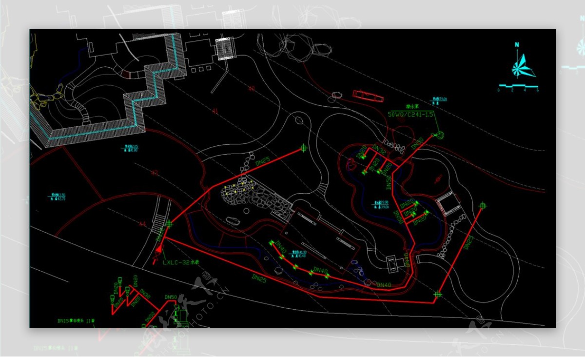 公园景观给水系统平面图图片