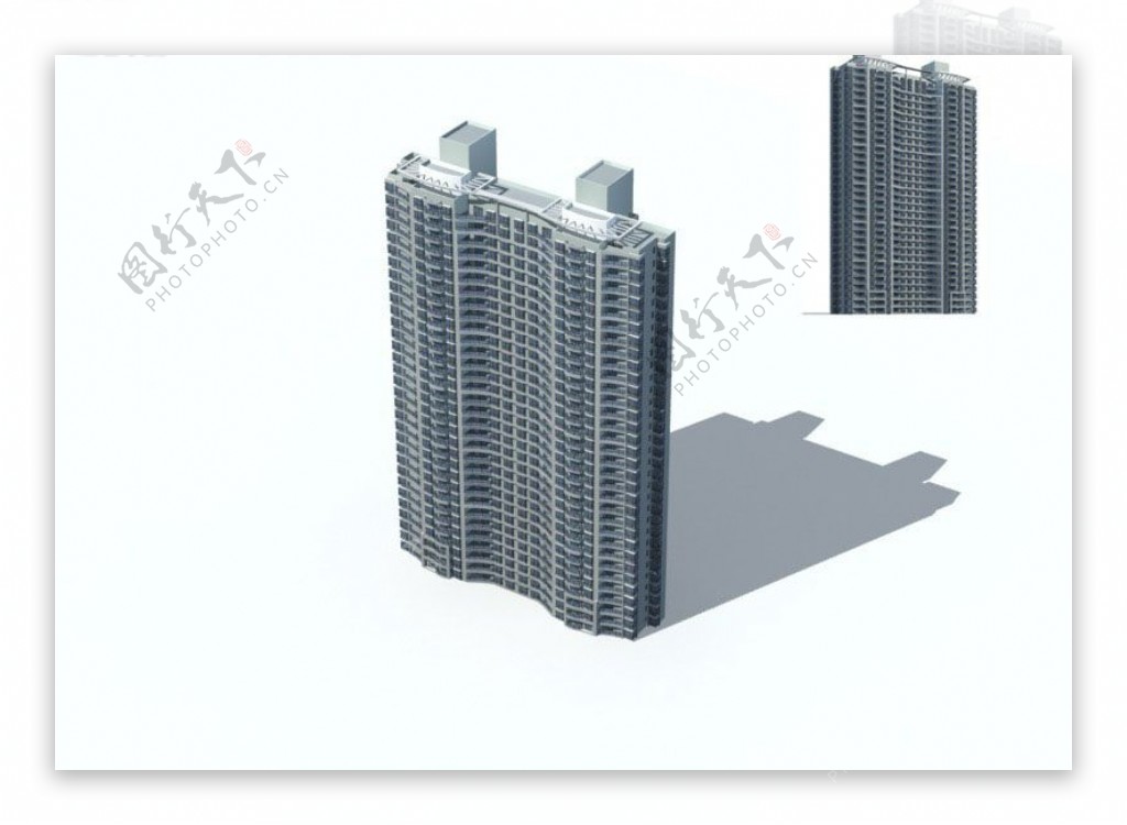 凹面高层住宅楼建筑3D模型