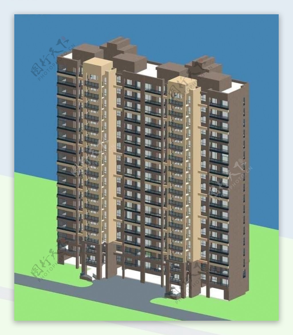 高层板式双联住宅楼3D模型