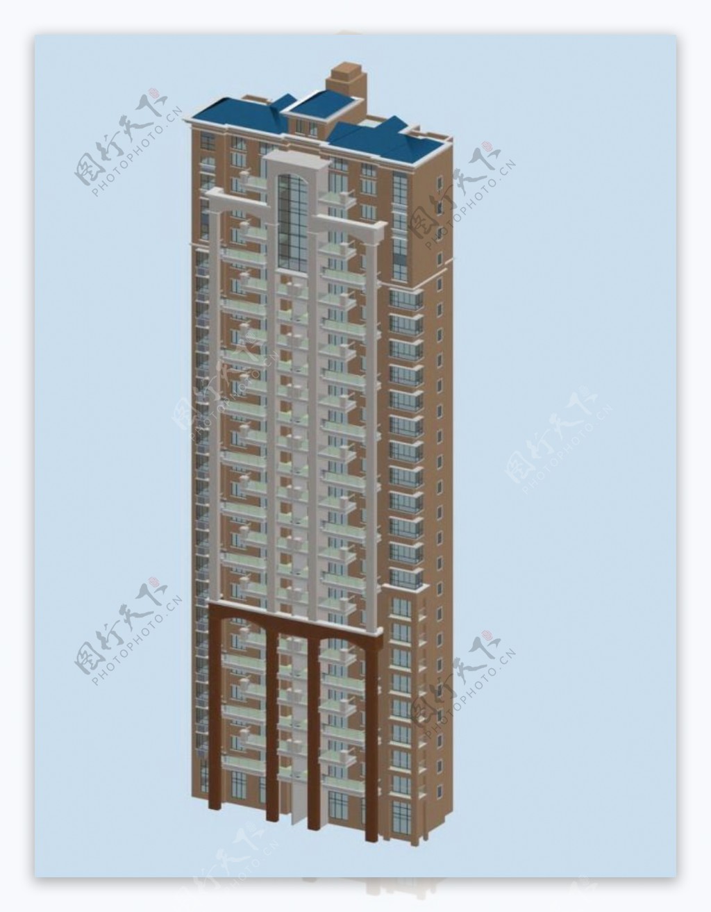 褐色系高层住宅建筑3D模型