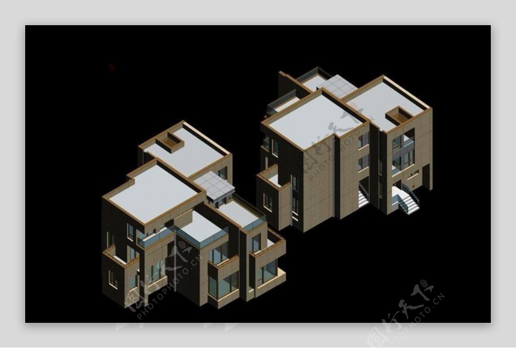 简约别墅建筑群3D效果图