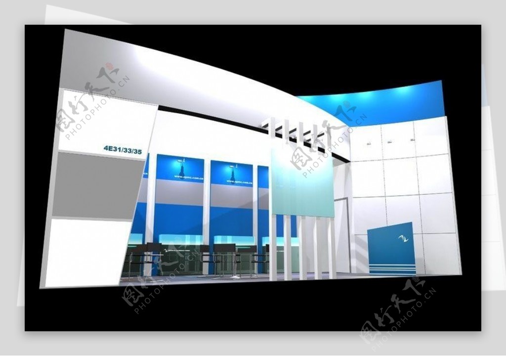 天蓝色清雅展厅效果图3D模型