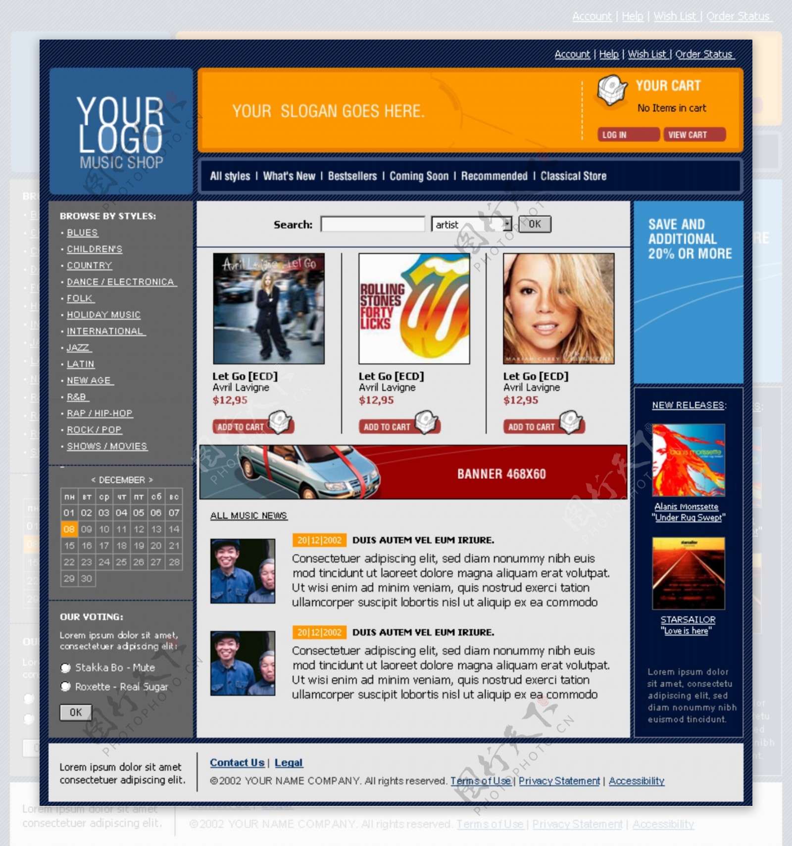 欧美音乐唱片CD销售网站模板