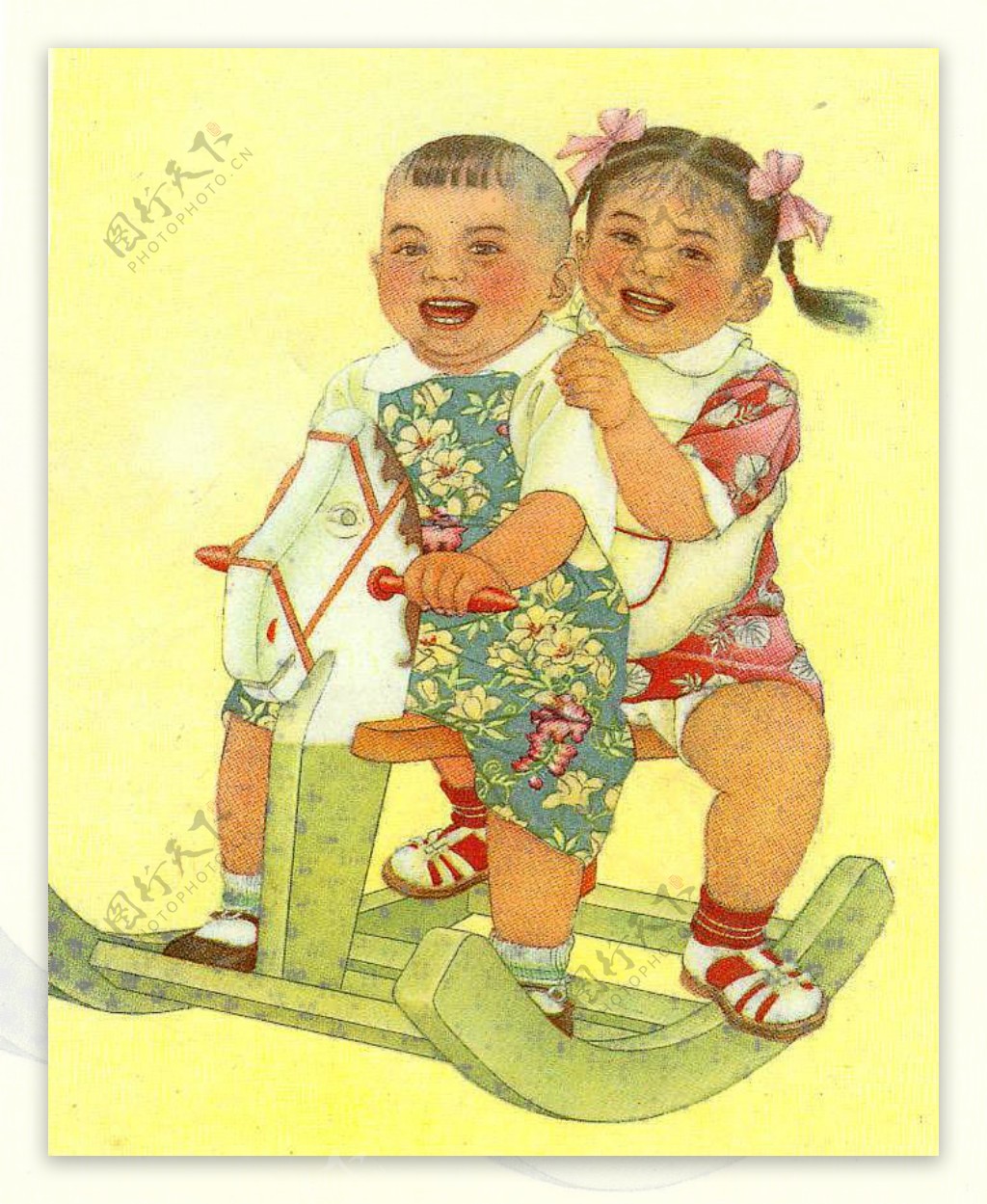 位图老上海风情人物男孩女孩免费素材