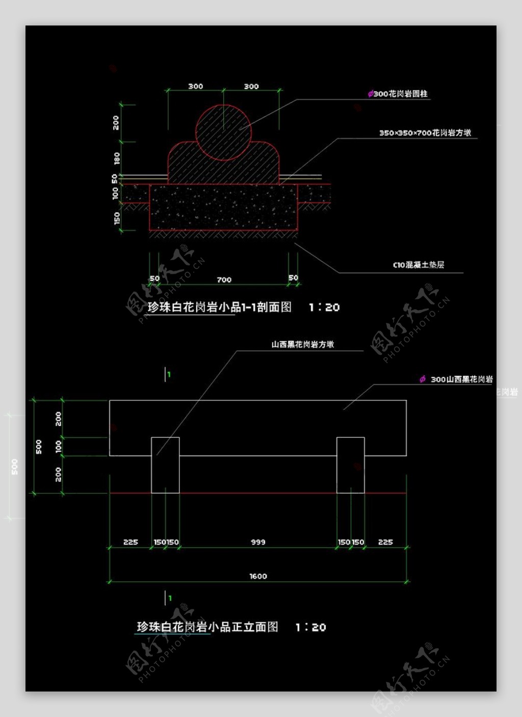 雕塑详图cad图纸素材