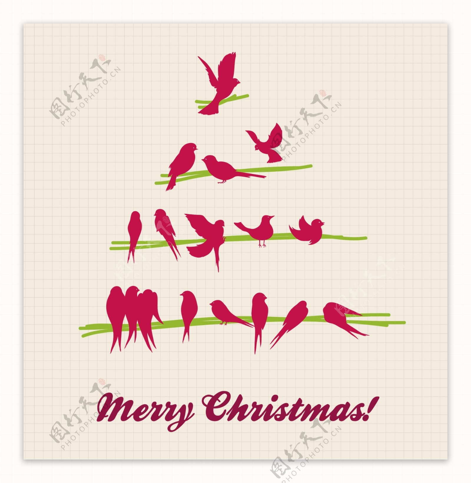 红色鸟儿圣诞卡片封面