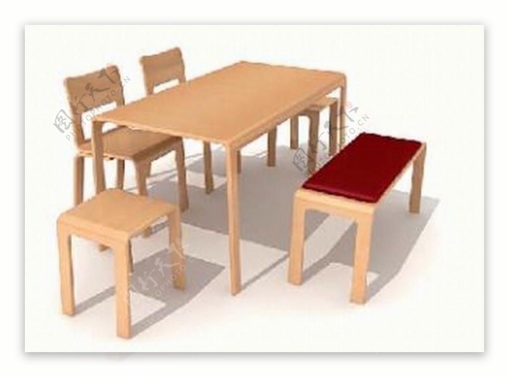 简约木制餐桌椅组合3D模型