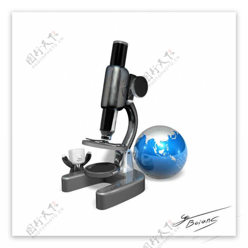 黑色显微镜和蓝色地球