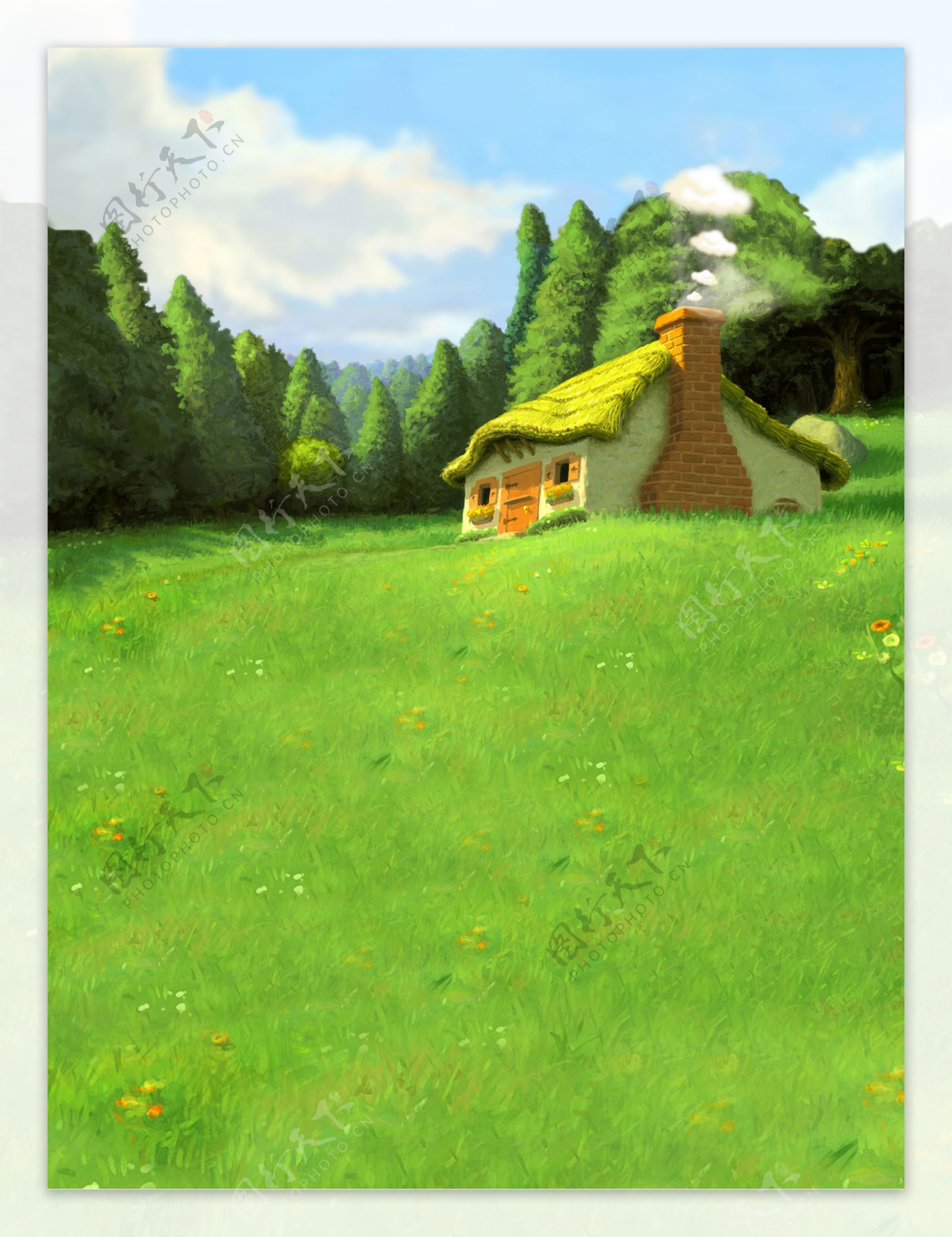 儿童摄影背景草地上的房子图片