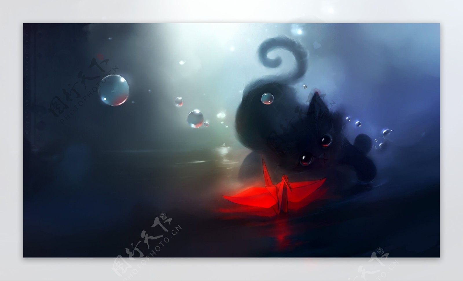 水彩插画之夜幕下的小黑猫