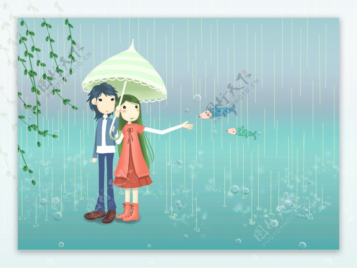 雨中的情侶