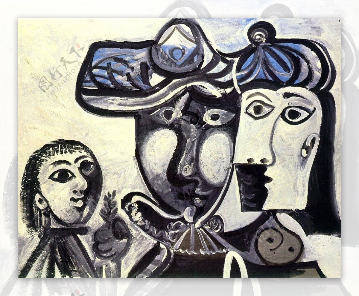 1969Hommefemmeetenfant西班牙画家巴勃罗毕加索抽象油画人物人体油画装饰画