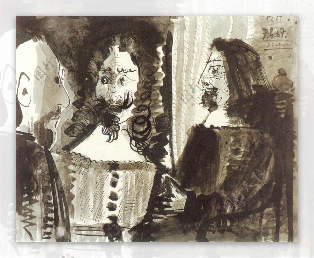 1967Hommeassis西班牙画家巴勃罗毕加索抽象油画人物人体油画装饰画