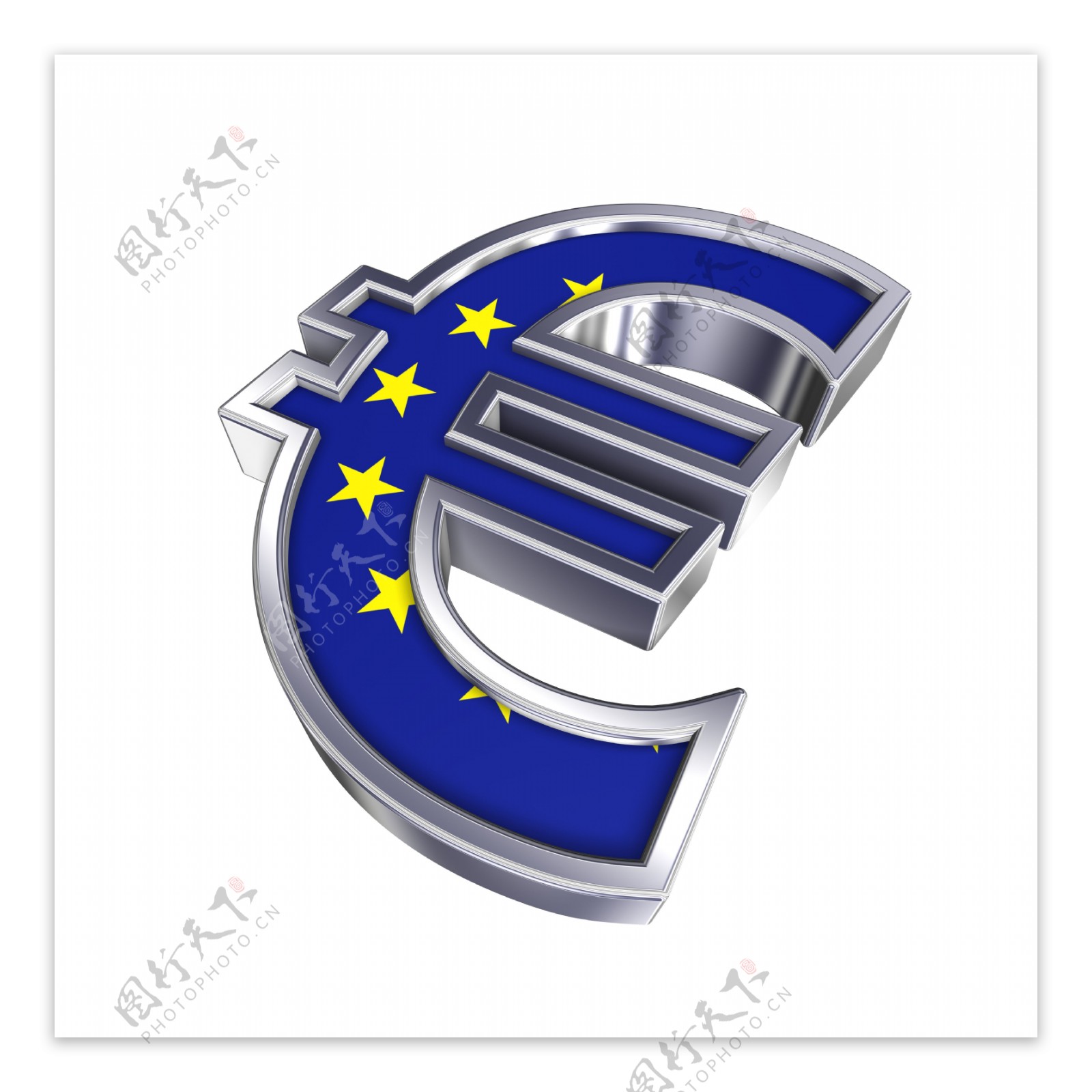 欧盟旗帜的白色隔离银欧元符号