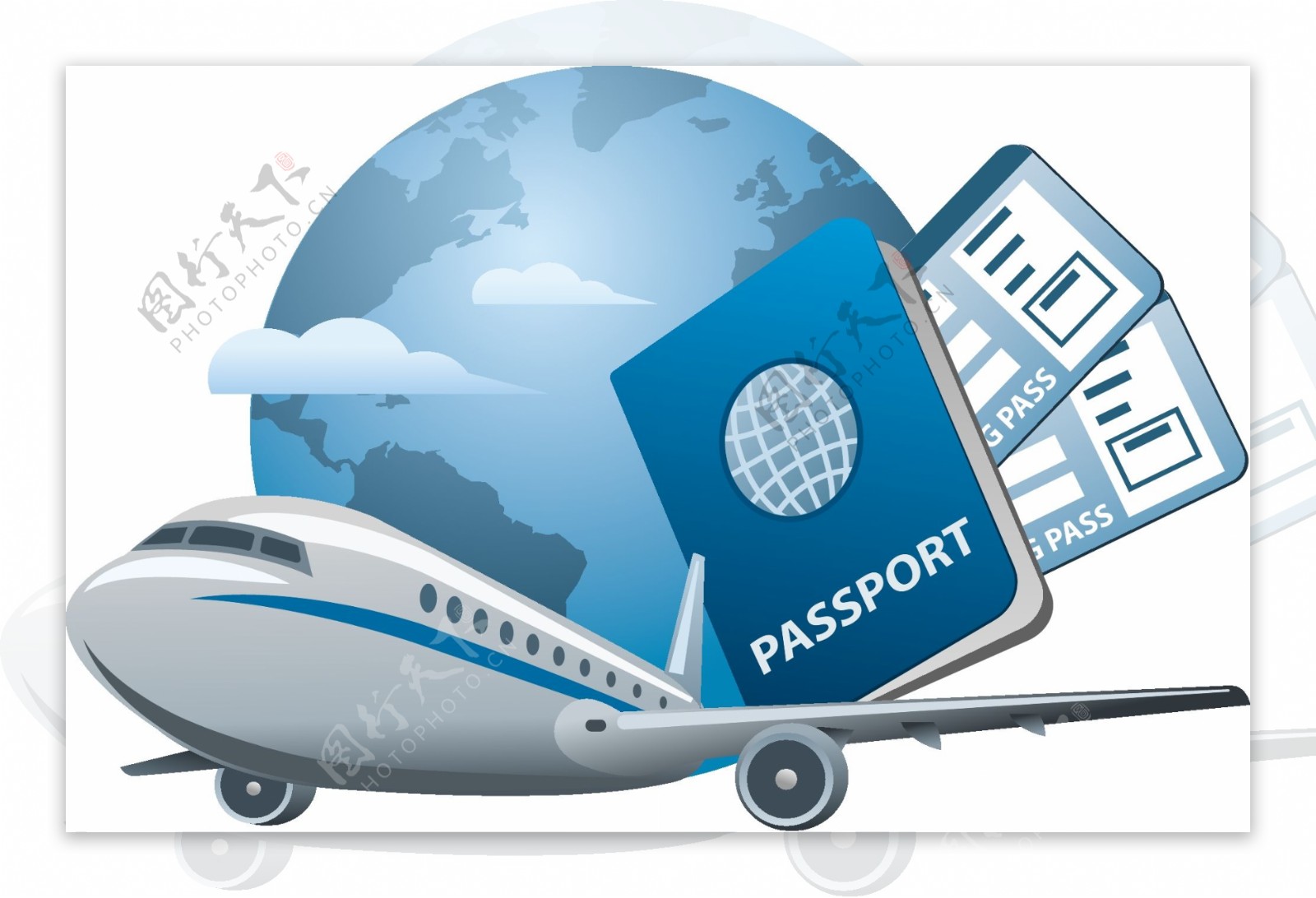 卡通客机与护照矢量素材