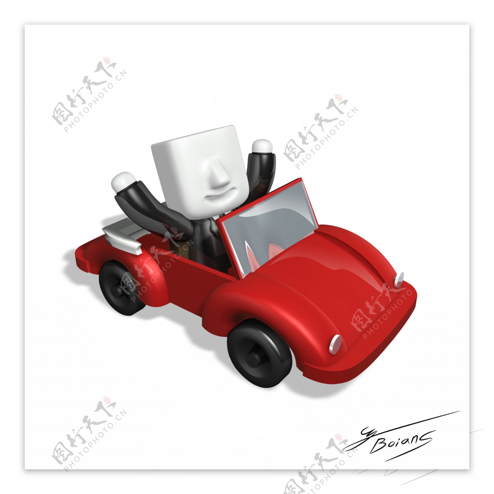 3D模型小人开着红色跑车