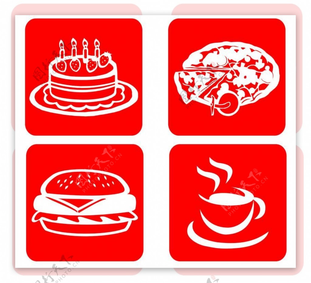 蛋糕面包咖啡汉堡矢量图图片