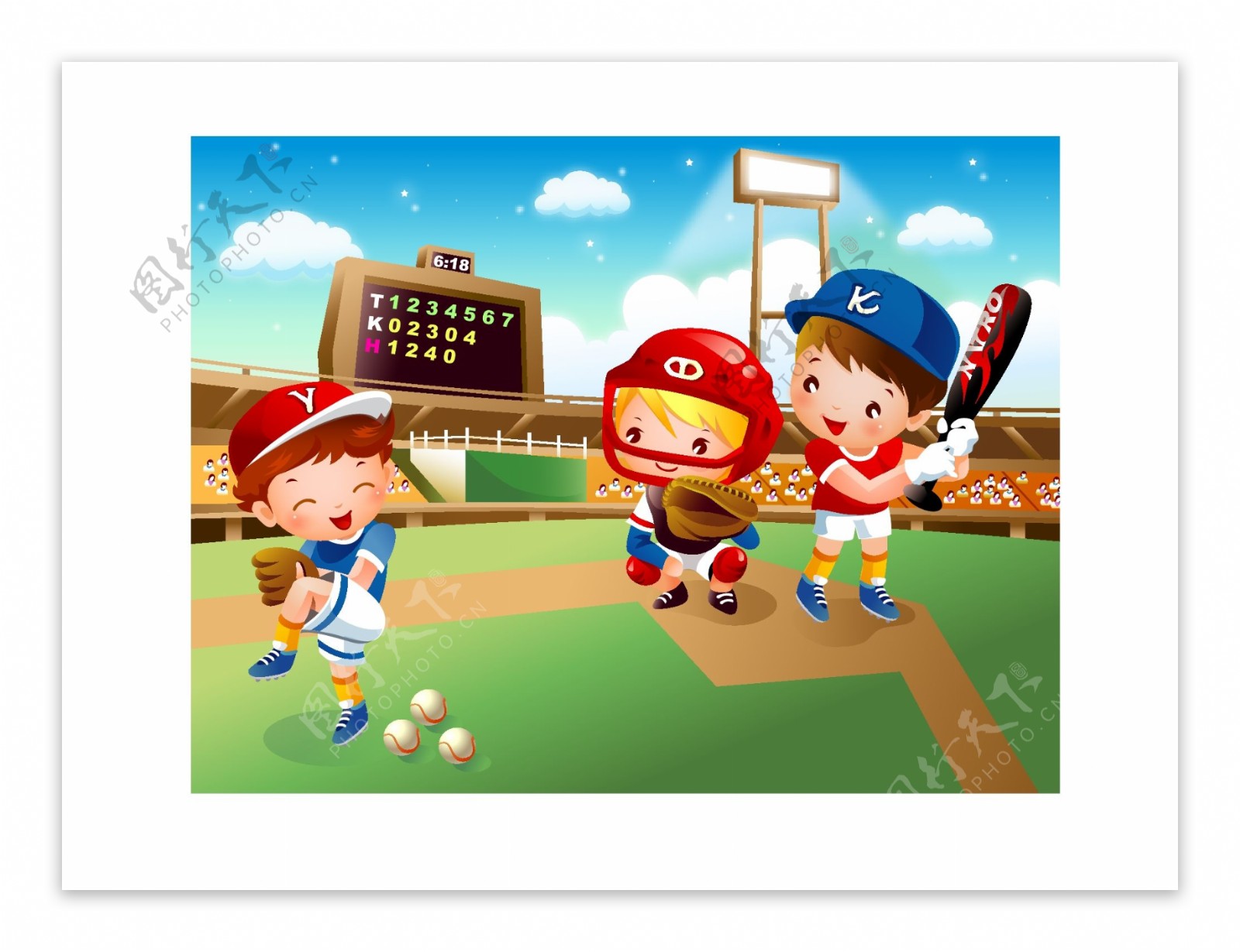 可爱卡通棒球运动儿童矢量素材