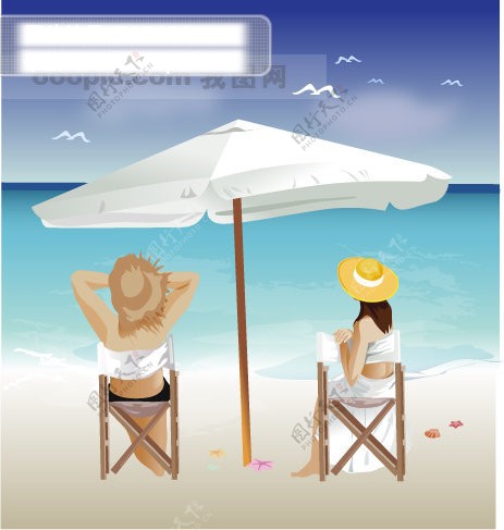 矢量人物图商务矢量图矢量女人海边情侣太阳伞