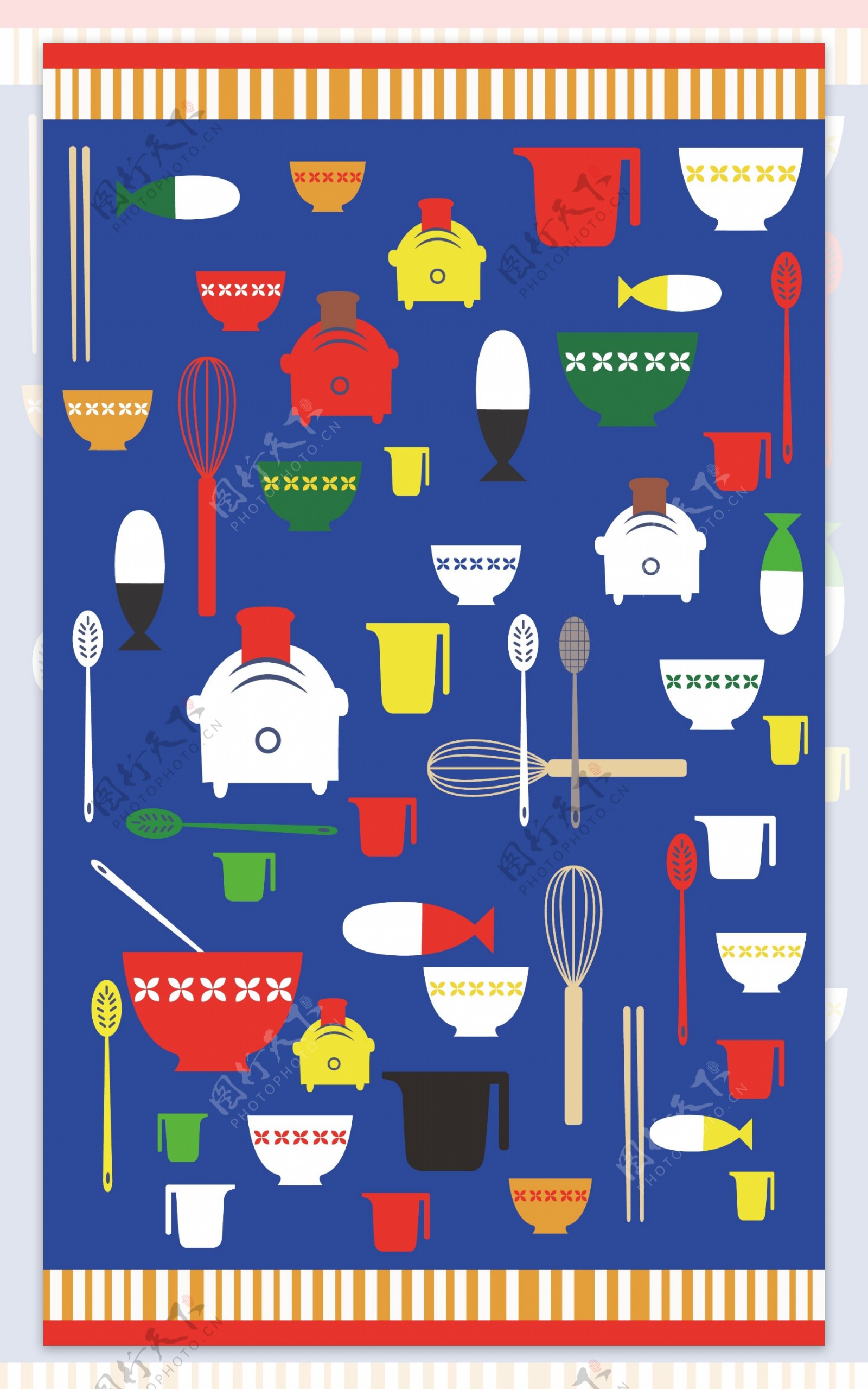 厨具餐具碗筷勺子打蛋器面包机矢量