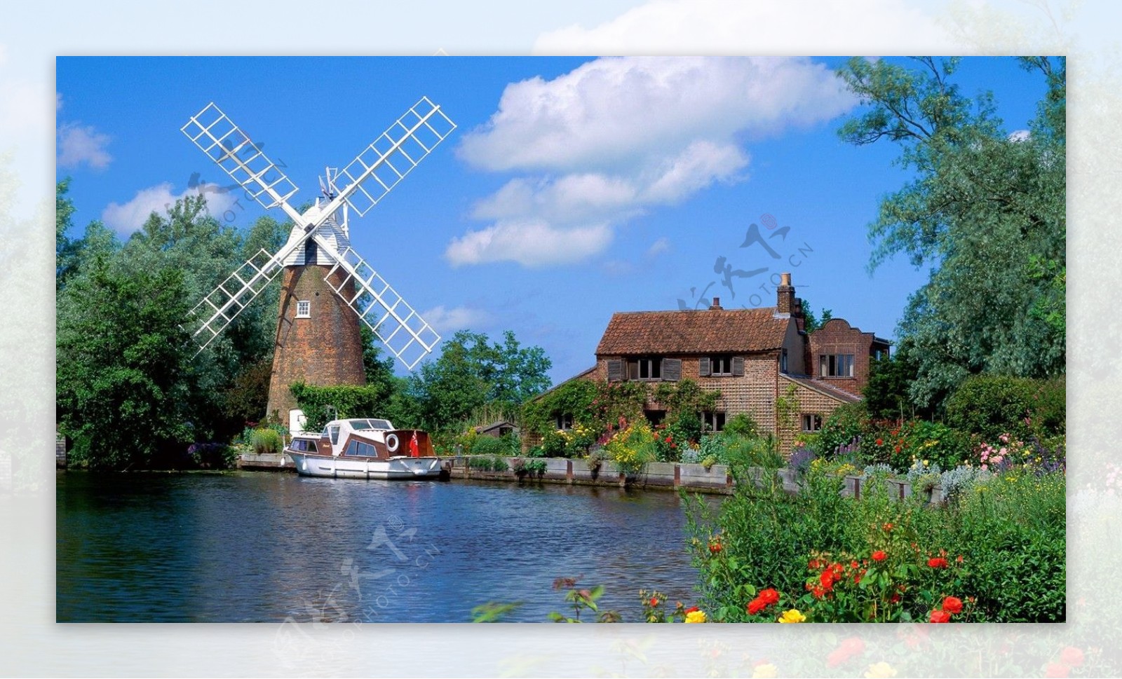 荷兰风情风车高清壁纸1366x768