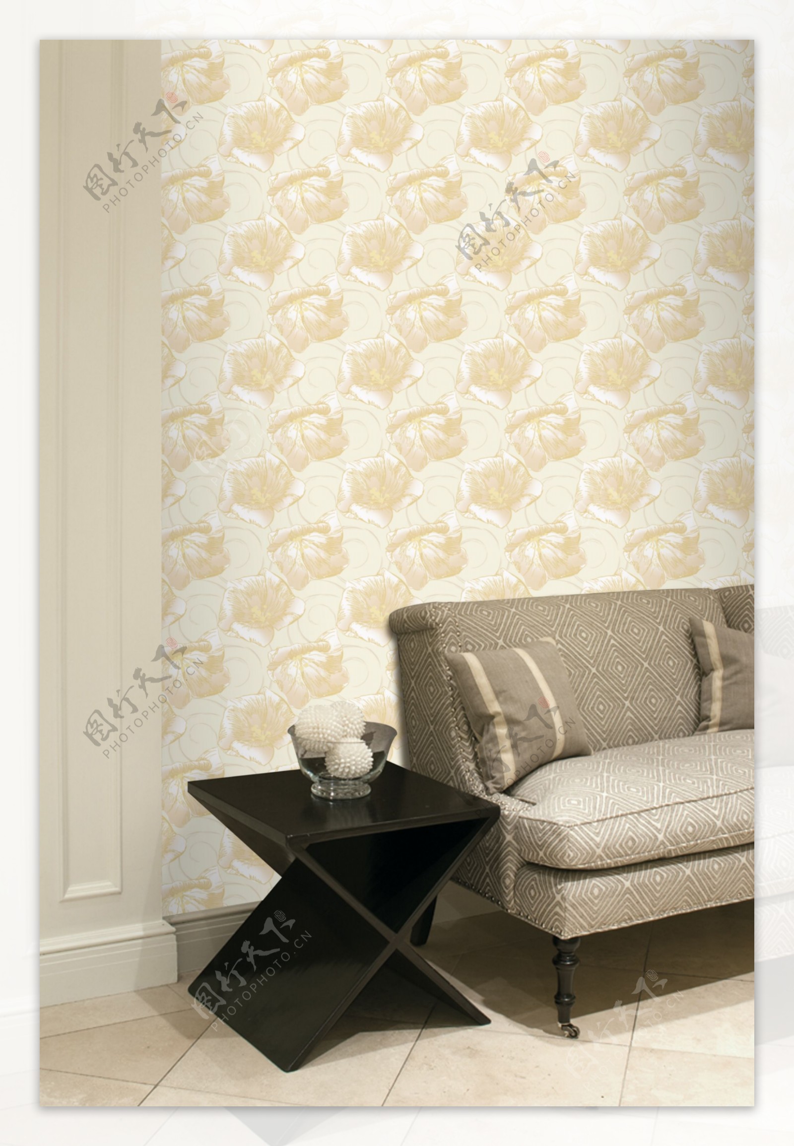 室内客厅金色墙纸效果图图片素材-编号27443214-图行天下