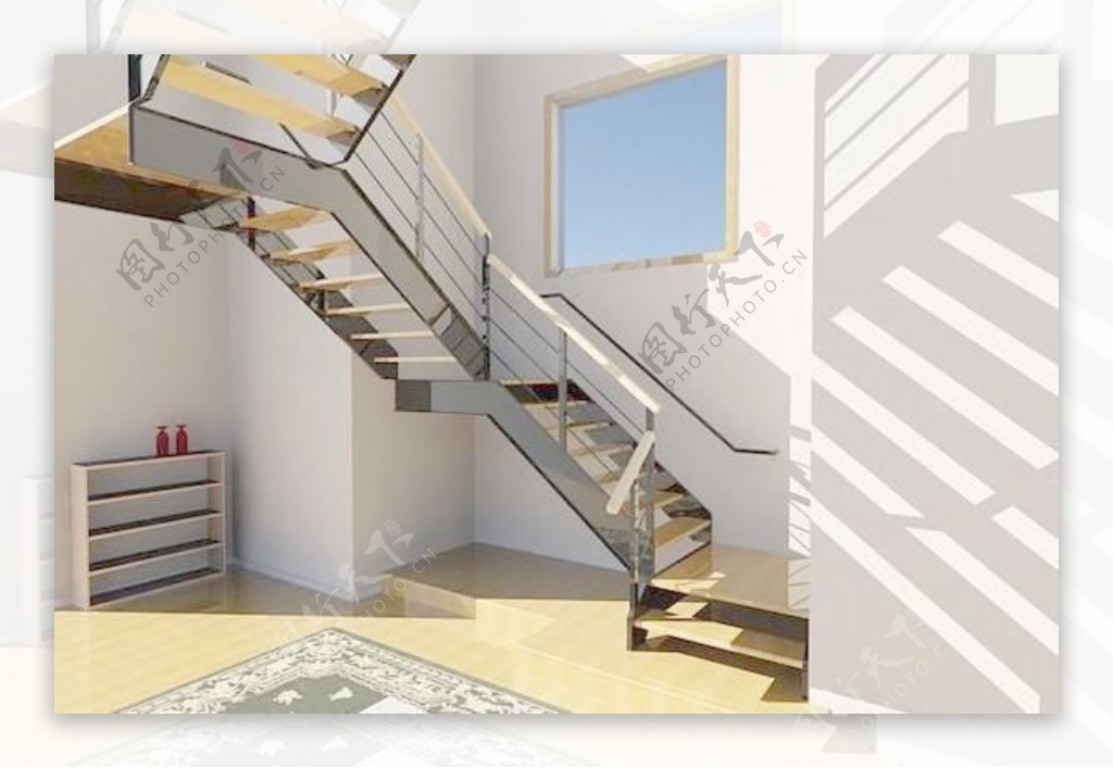U型钢结构住宅的楼梯木踏板