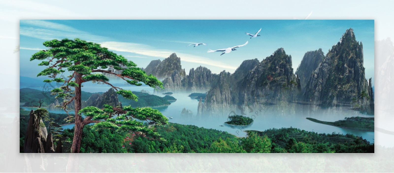 迎客松中堂画图片桂林山水美景