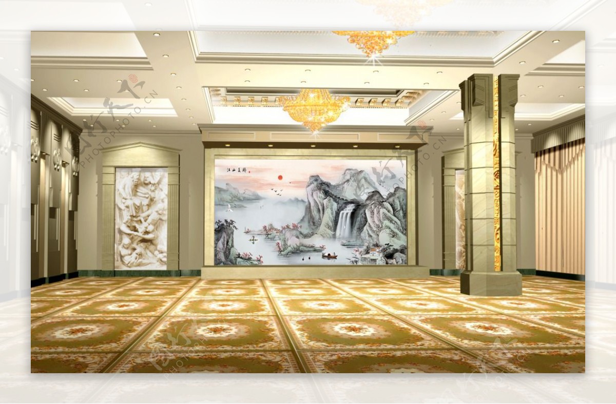 江山多娇背景墙素材大堂会议室图片