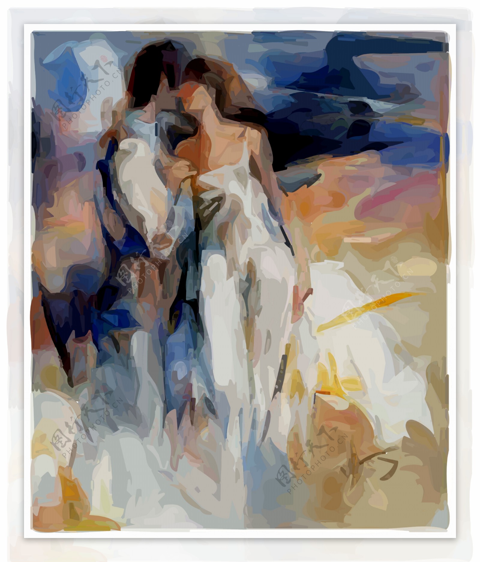 油画情侣拥抱吻抽象绘画艺术图片