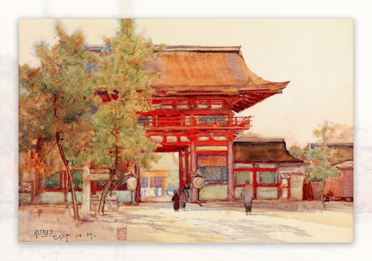 水彩建筑插画图片