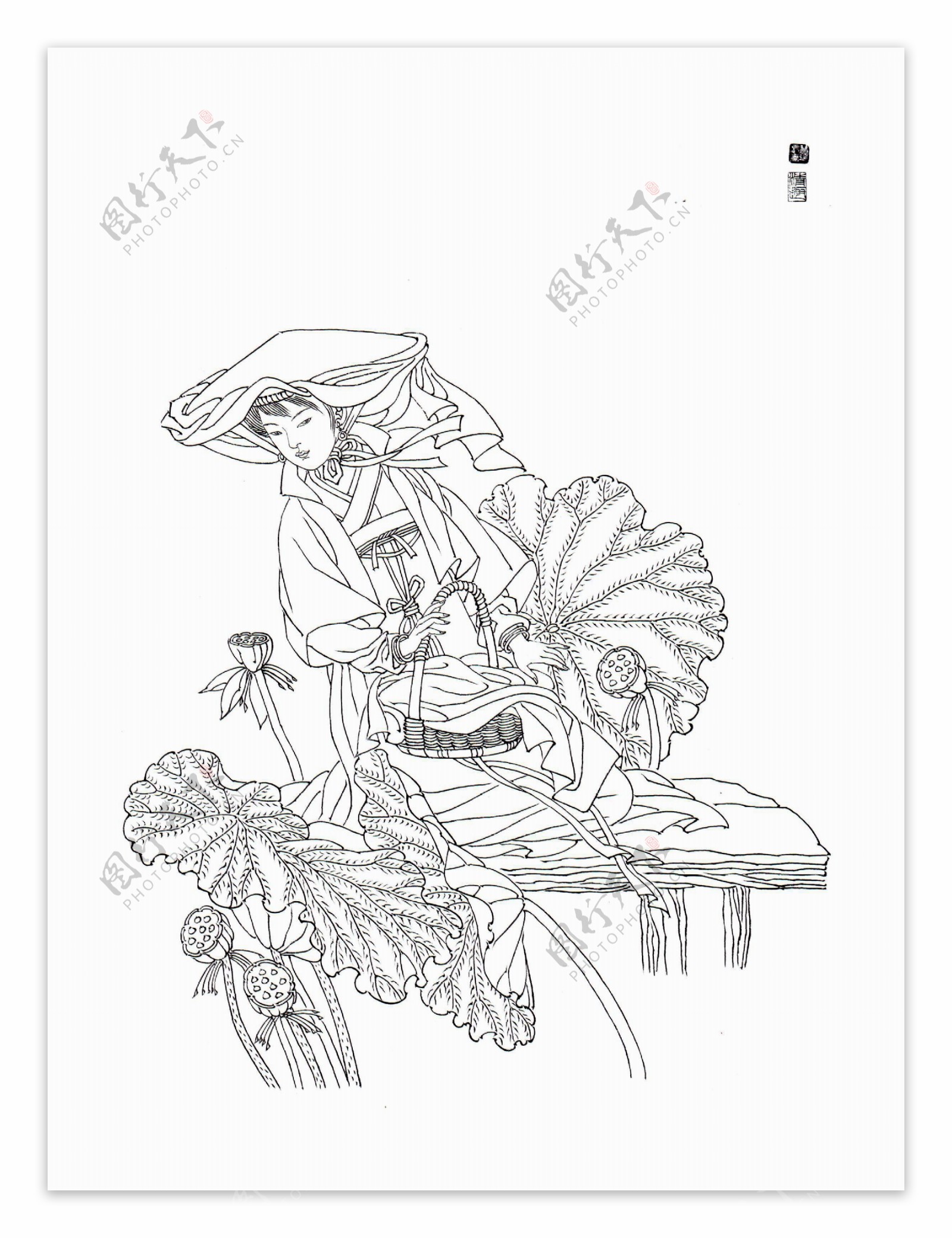 古代仕女白描图片