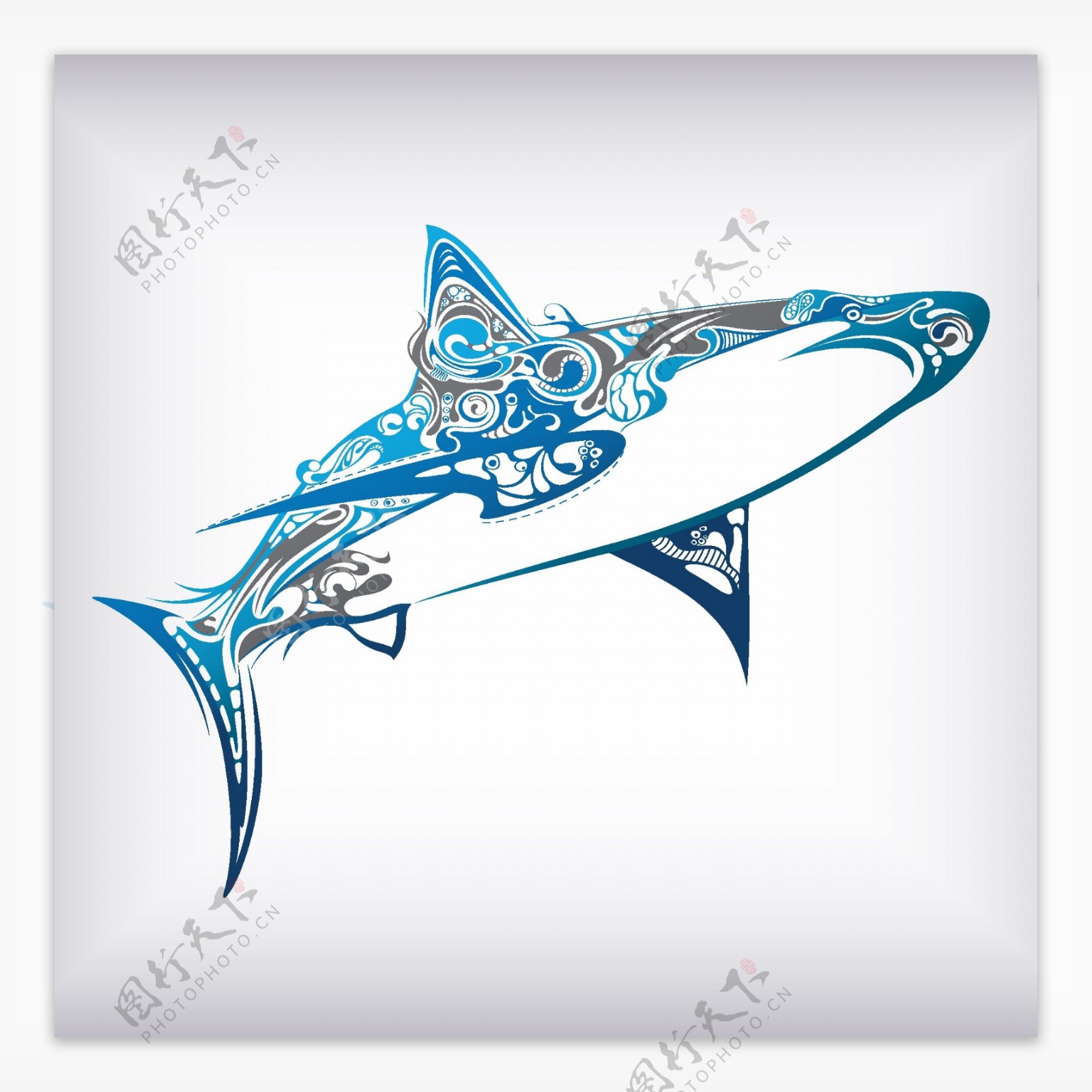 印花矢量图T恤图案鲨鱼抽象花纹免费素材