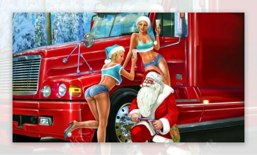 圣诞公公和美女一起开车