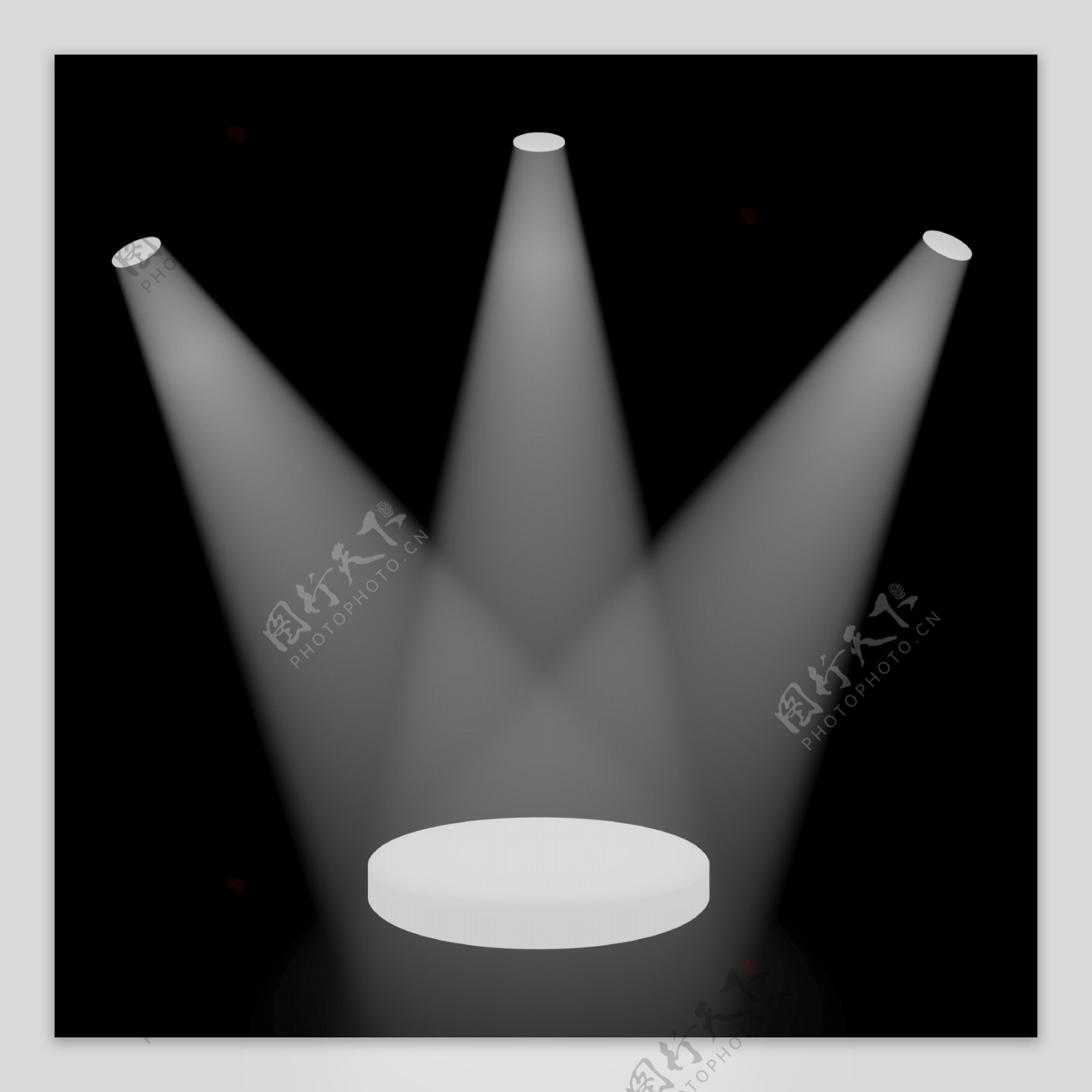 白色聚光灯照耀的小舞台背景为黑色