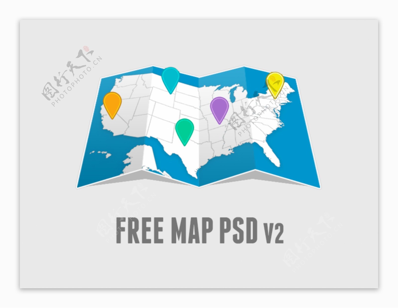 很漂亮的扁平风格的地图图标PSD下载
