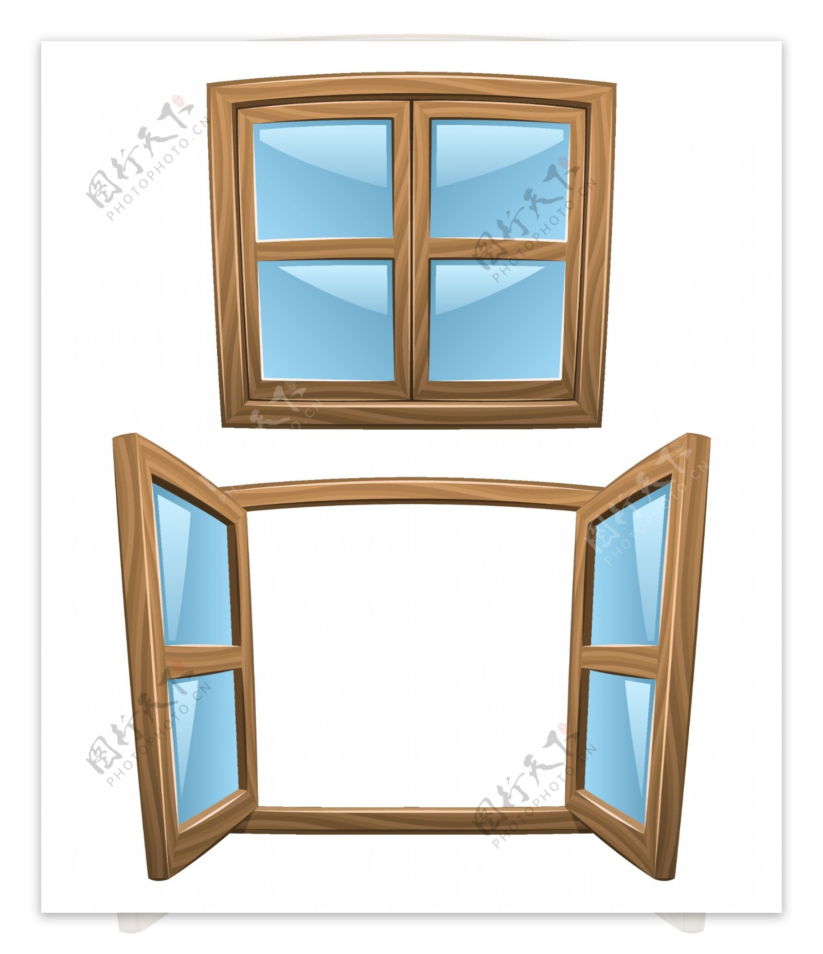 矢量木质边框玻璃窗