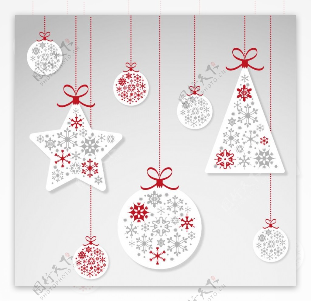 白色纸质圣诞吊球与挂饰矢量素材.