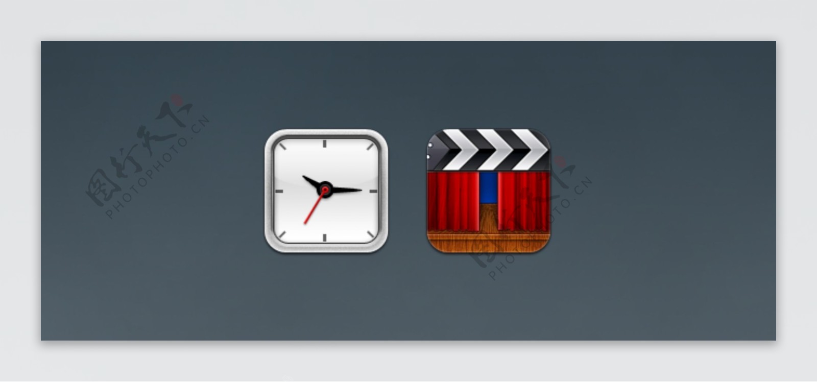酷的时钟和电影iOS图标psd