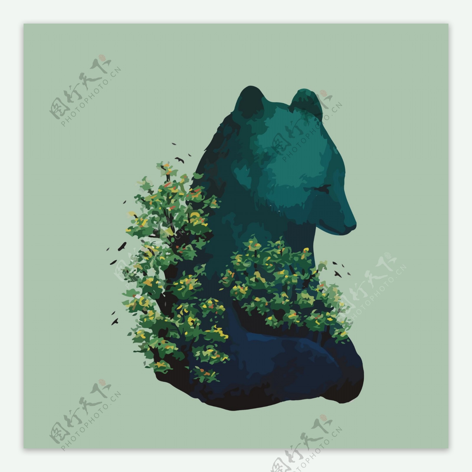 印花失量图动物熊植物叶子免费素材
