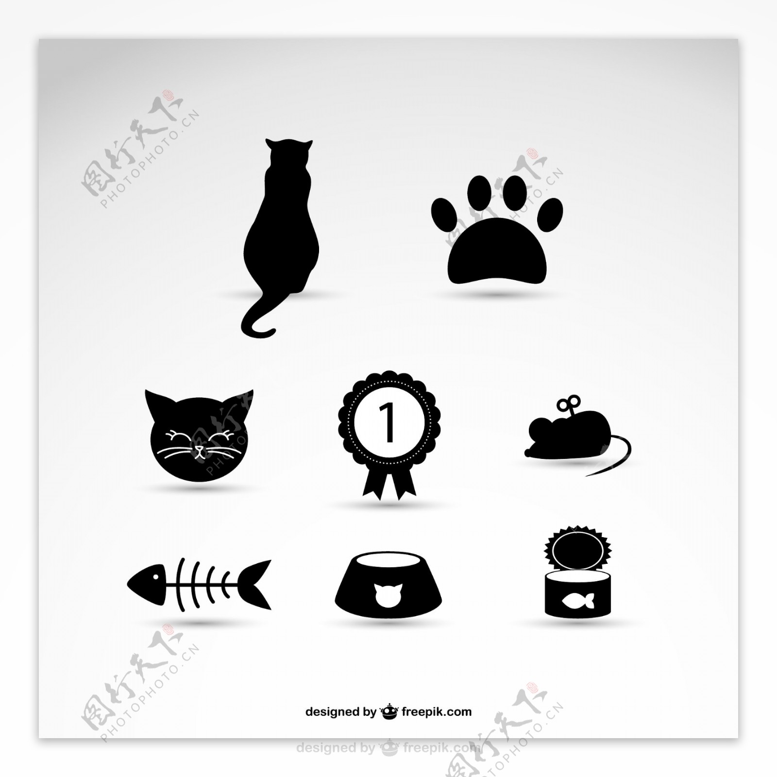 8款黑色猫元素图标矢量素材