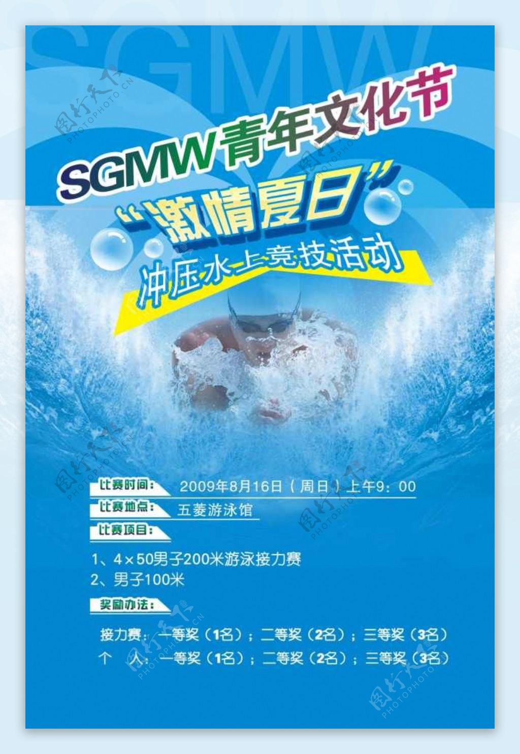 激情夏日青年文化节游泳主题海报