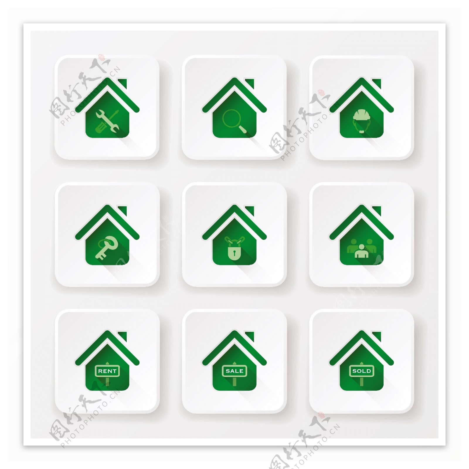 绿色简洁住宅商用图标素材