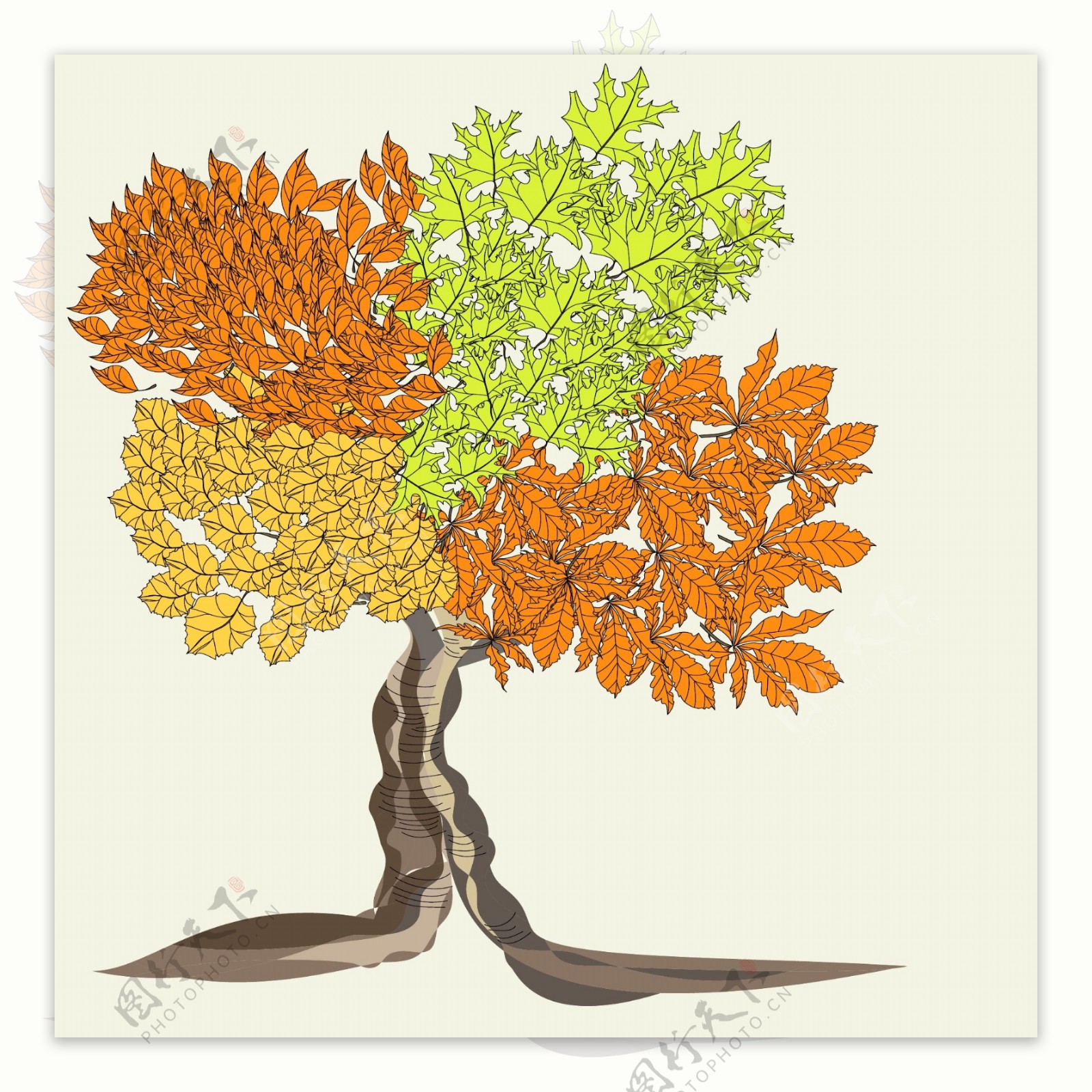 秋天卡通树木背景图案矢量素材