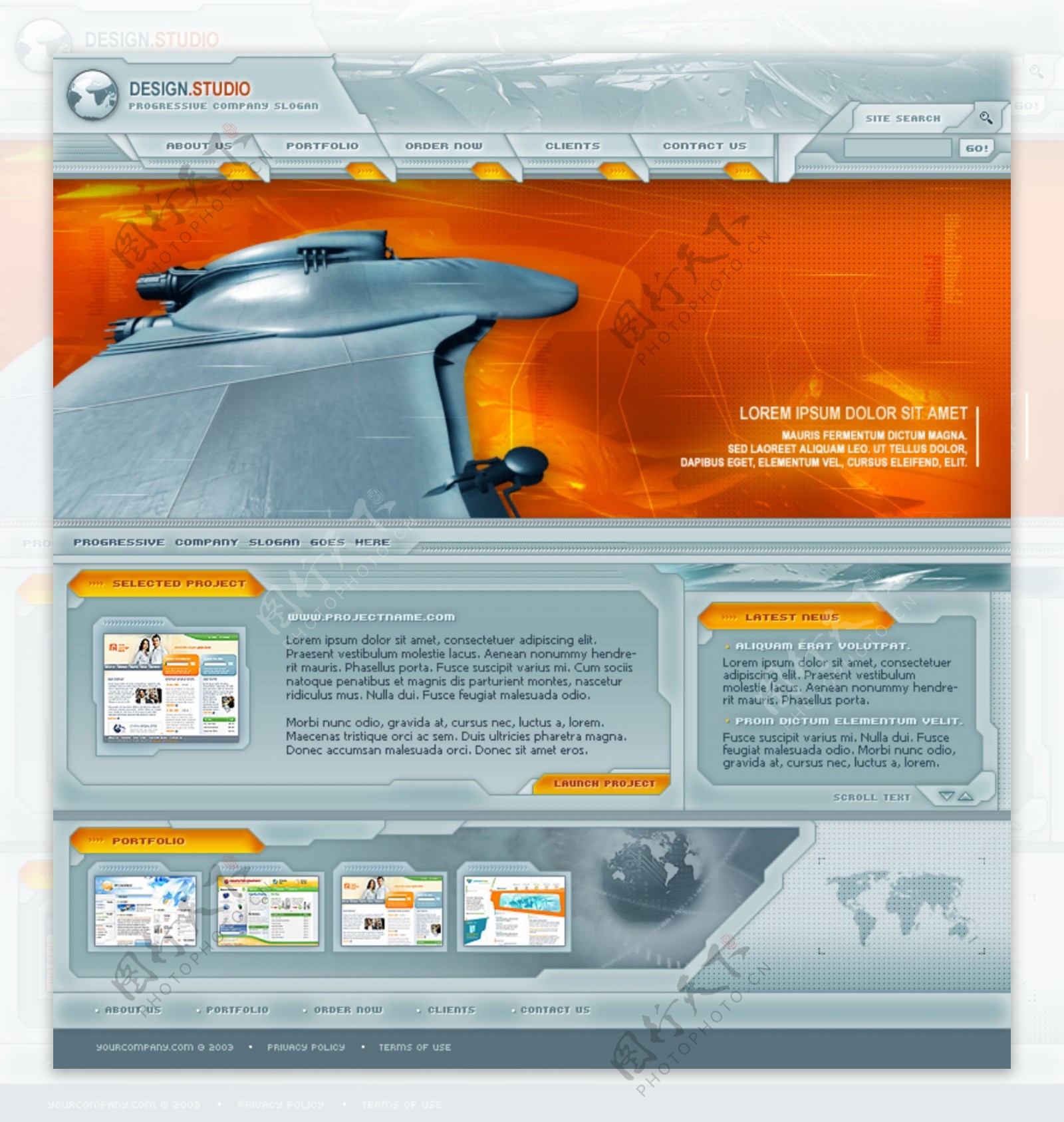 欧美酷秀流行橙色系机械网页模板图片