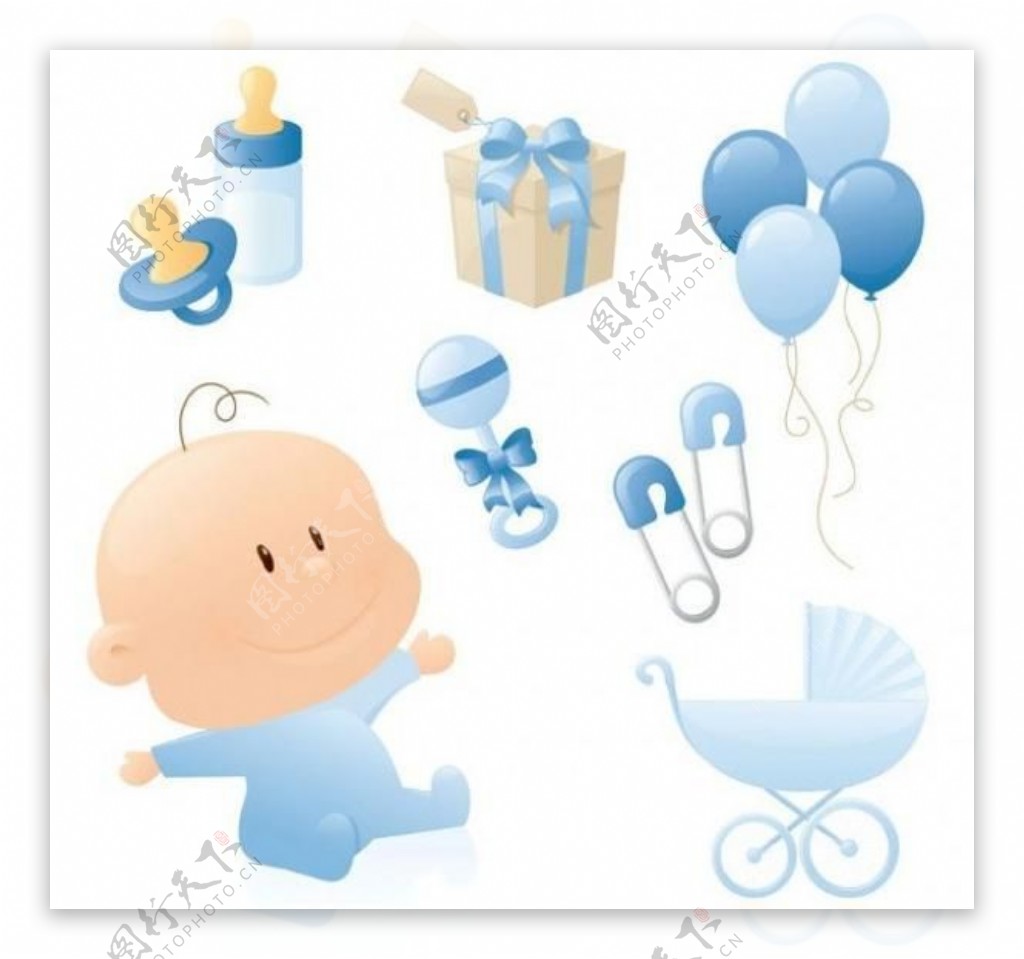 可爱的蓝色婴儿主题矢量图形