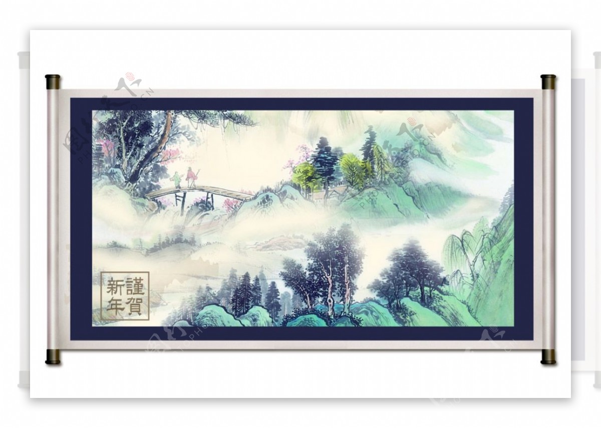 古典中国水彩画PSD图片素材